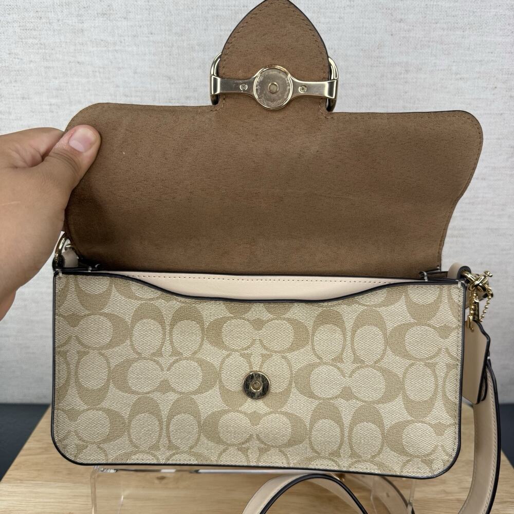 COACH MORGAN SHOULDER BAG IN BLOCKED SIGNATURE CANVAS CH506 Light Khaki Brown - Picture 7 of 10